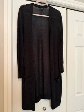 Halogen Black Open-Front Long Cardigan with Pockets